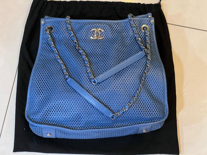 專櫃真品 Chanel tote Bag 純牛皮包 購物包 托特包 經典藍 沙灘包