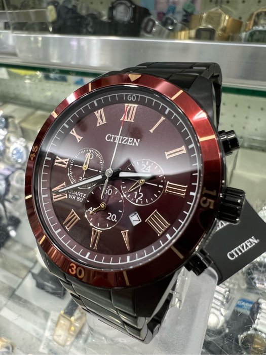【金台鐘錶】CITIZEN 星辰手錶 男錶 三眼功能 不鏽鋼 45mm (黑x深咖啡) AN8167-53X