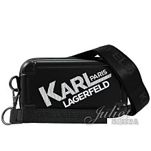 【茱麗葉精品】【全新商品】KARL LAGERFELD 卡爾 品牌印花硬殼拉鍊斜背/收納包.黑 現貨