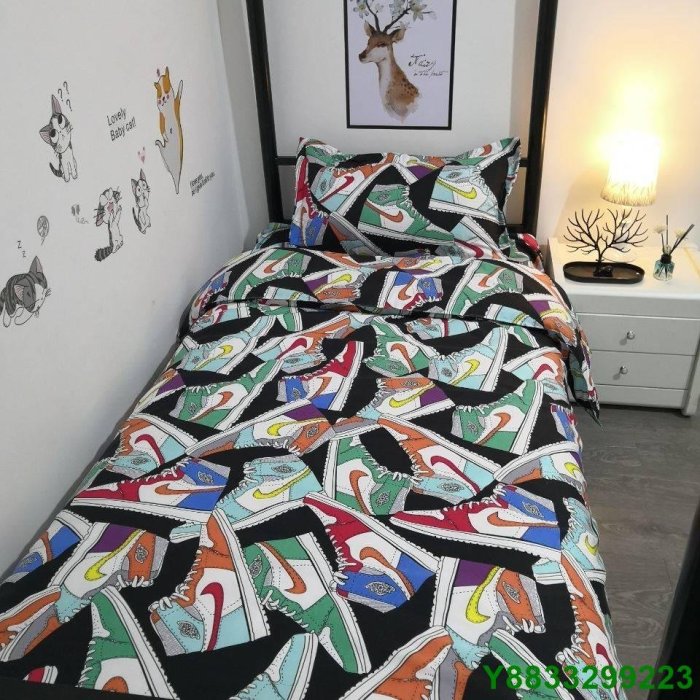 瑤瑤小鋪Comforter set Bedsheet 單人床上用品一套圖案適合佈克林球迷在學生單 d 中設置