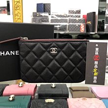 ㊣東區正精品㊣CHANEL O CASE A82365 全新香奈兒黑色荔枝皮牛皮銀釦拉鍊卡片零錢包 RZ4739