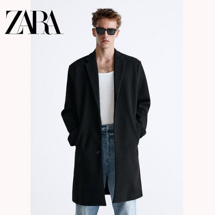 ZARA KISS新品男裝 毛呢中長版風衣舒適版型大衣外套 5070300 800