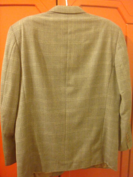 【LANVIN】義大利製~淺灰色格紋純羊毛(含喀什米爾羊毛)西裝外套 54號