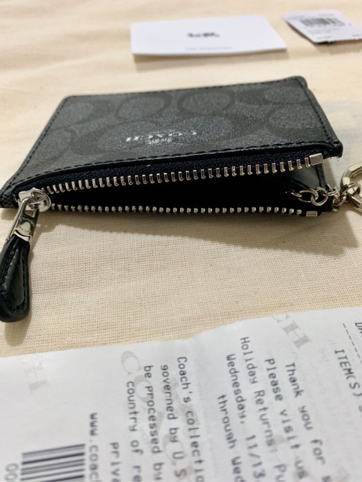 COACH caoch 防水零錢包小卡夾 黑色 大C Logo圖案 全新正品 美國outlet 購回