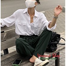 歐美 新款 時尚男友風 口袋設計 舒適寬鬆 隨性長袖襯衫外套 大碼 (T1834)