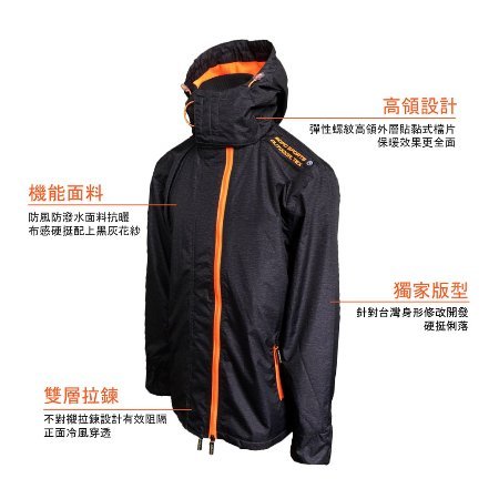 DIBO弟寶-SOFO SPORTS 機能服飾 男生 保暖鋪棉風衣 OUTDOOR厚外套 防風 防小雨衣 內刷毛-灰黑