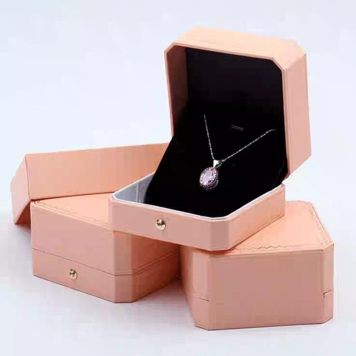 KT 奢華八角燙金項鍊盒 鑽石珠寶 求婚項鍊盒 生日禮物 項鍊盒(含手提袋)  粉色／淺藍色