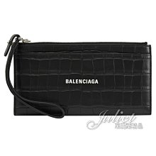 【茱麗葉精品】全新精品 BALENCIAGA 專櫃商品 640534印字LOGO鱷魚紋皮革拉鍊手提長夾.黑 預購