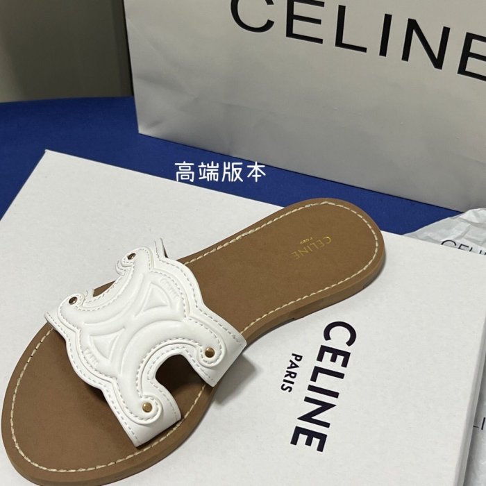 【King女王代購】CELINE 凱旋門拖鞋女外穿早春拖鞋賽琳網紅真皮外出平底涼鞋赫本風