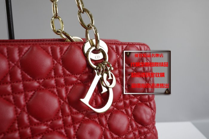 優買二手精品名牌店 Dior M0958 LADY BOOKTOTE 桃紅羊皮 金釦 黛妃 肩背包 購物包 托特包 激新