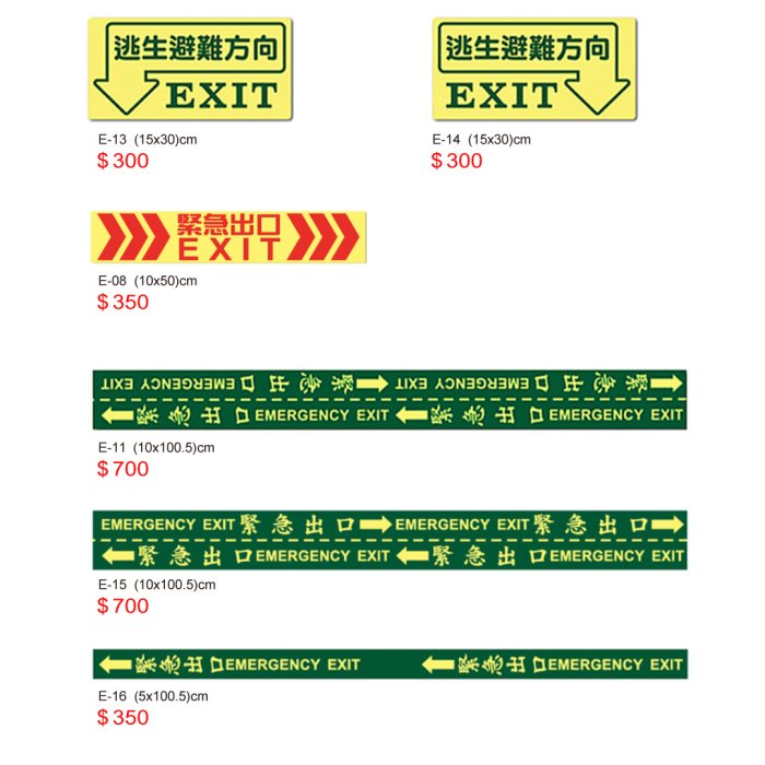 反光屋FKW 緊急出口逃生夜光貼紙 疏散方向指示 火災停電 學校工廠大樓 安全性提升 工作場所 含稅開發票 路線指引