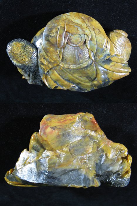 [銀九藝] 壽山石 芙蓉石  年年有餘雙面雕件 重1851公克
