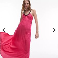 (嫻嫻屋) 英國ASOS-Topshop 串珠圓領拼接粉紅色長裙洋裝禮服EF23