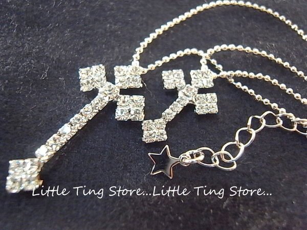 Little Ting Store 韓國 重疊雙層十字架項鍊閃亮水晶鑽 短項鍊 頸鍊 鎖骨鏈