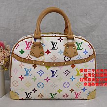 ☆優買二手精品名牌店☆ LV M92663 村上隆 白彩 鉚釘 原花 老花 字紋 手提包 波士頓包 小珍包 公事包二