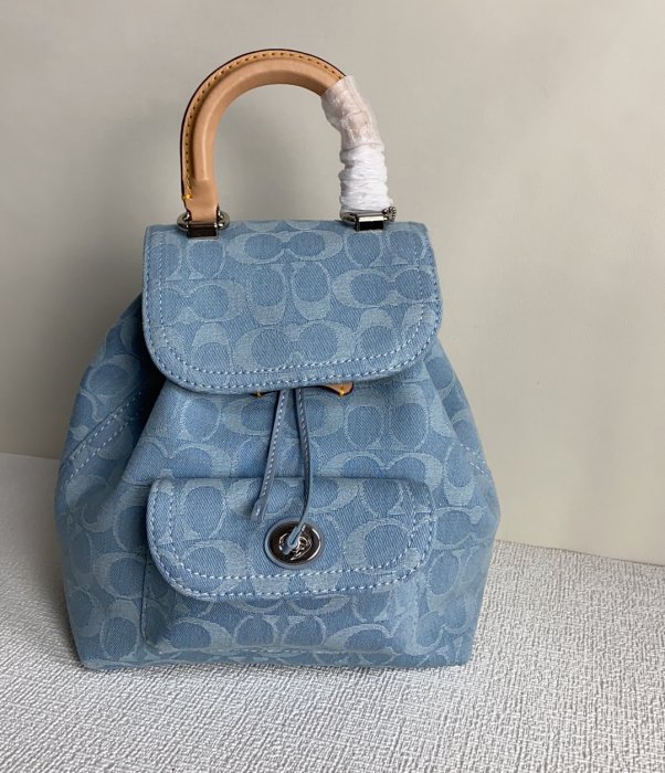 全新 COACH CJ833 美國正品新款經典香布雷丹寧系列女士雙肩包 牛仔皮背包  超低直購