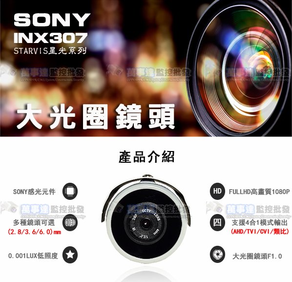 【萬事達監控批發】SONY  星光級 日夜全彩 戶外防水型 1080P 攝影機 支援AHD TVI CVI 類比 監視器