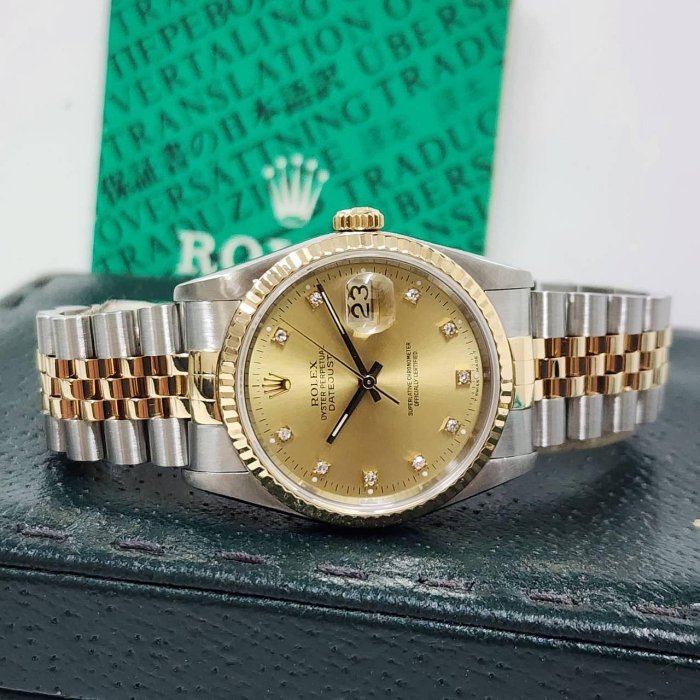 ROLEX 勞力士 16233 Datejust 經典蠔式 金色十鑽面盤 錶徑36mm 自動上鍊 大眾當舖A819