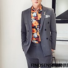 FINDSENSE品牌 四季款 新款 日本 男 高端 雙排釦 商務 時尚 修身 西裝外套 西裝褲 兩件套 潮流西服套裝