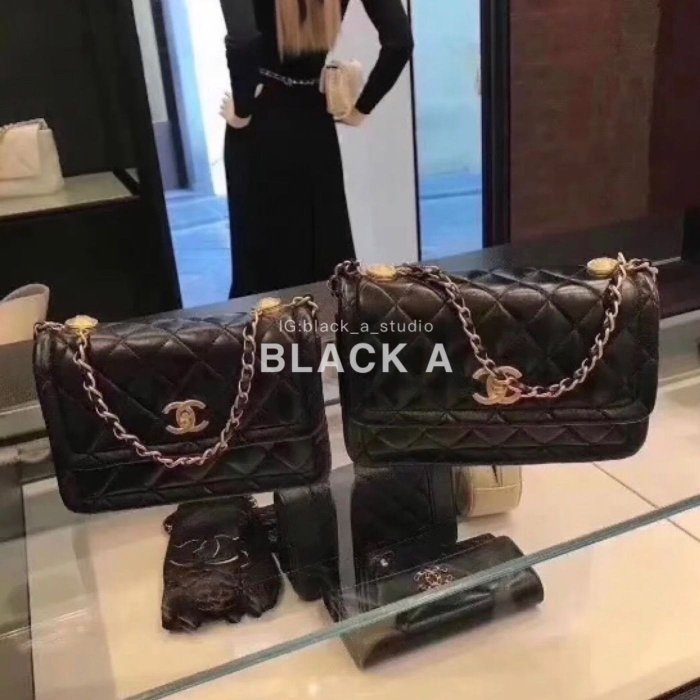 【BLACK A】精品Chanel 2020 FW Button On Top 小羊皮CF豆腐包 黑色 大/中/小