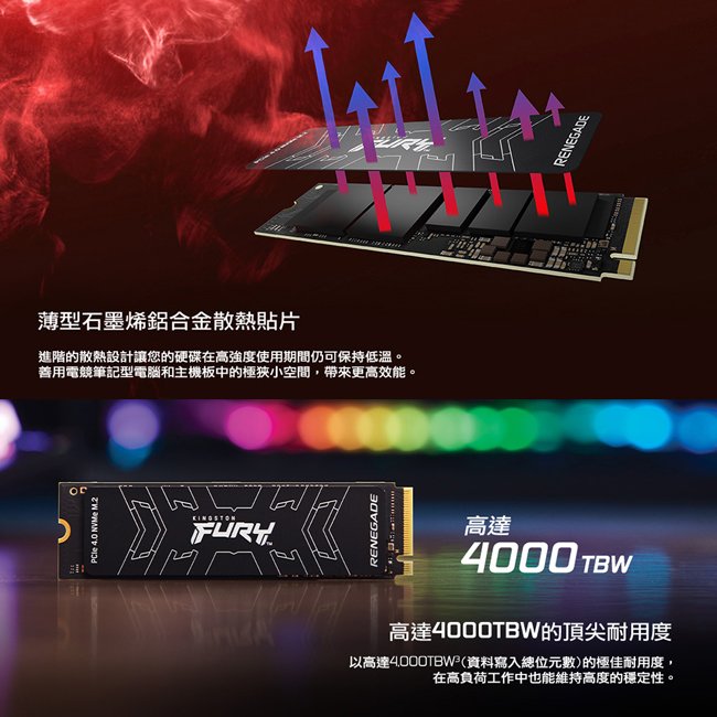 金士頓 FURY Renegade 1TB 固態硬碟 PCIe 4.0 NVMe M.2 (KT-SFYRS-1TB)