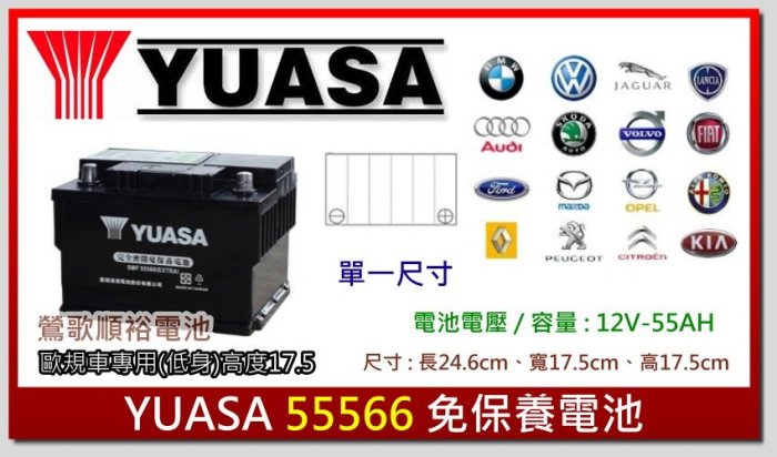 ☆新北鶯歌電池☆實體店面 YUASA 55566 免保養汽車電池 SMART 標誌 FOCUS