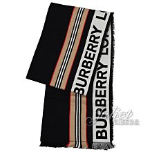 【茱麗葉精品】全新商品 BURBERRY 專櫃商品 8047348 撞色條紋印花保暖長圍巾/披肩.黑 現貨