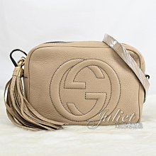 【茱麗葉精品】二手精品【8.8成新】GUCCI 308364 Soho 經典雙G LOGO皮革流蘇吊飾斜背包.卡其#789 現貨