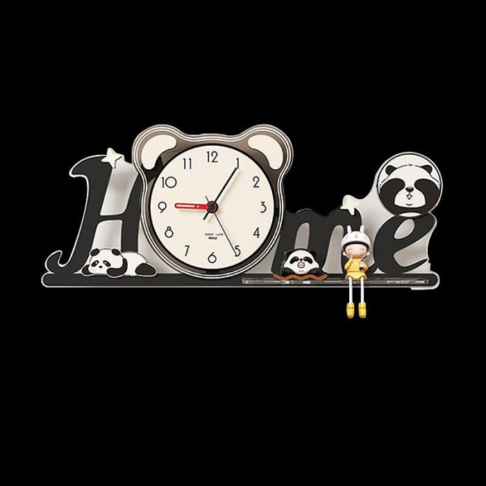 5Cgo.【宅神】新款趣味熊貓掛鐘客廳家用時尚鐘錶網紅指針式時鐘現代簡約創意掛墻裝飾畫帶燈t735883344341