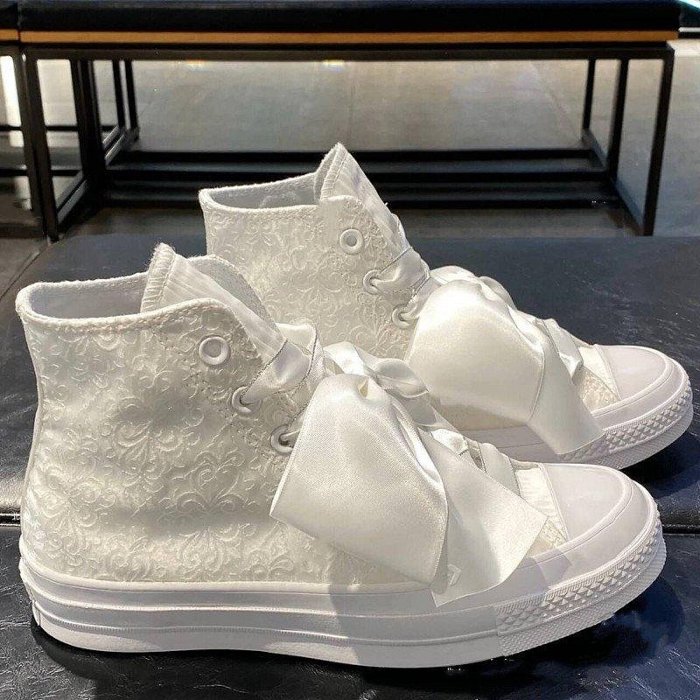 大東全球購~Converse匡威 1970s雪紡絲綢蝴蝶結刺繡白色公主鞋婚