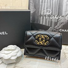 《真愛名牌精品》CHANEL AP1789 19系列 mini 黑色三折短夾 口蓋短夾 *全新品*代購