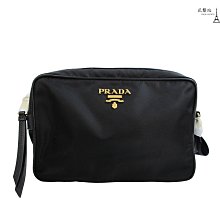 【巴黎站二手名牌專賣店】＊全新現貨＊PRADA 真品＊1BH089經典 LOGO尼龍帆布皮飾邊斜背/空姐包(黑)