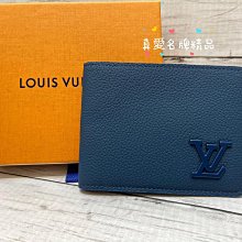 《真愛名牌精品》LV M82809  Multiple 深藍 全皮 交叉 短夾  **全新品**