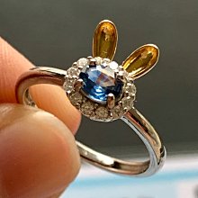 小極品-珠寶玻璃體藍寶石8mm金工雙色立體長耳兔子(s925純銀)ღ【活口戒指】活圍戒指可調戒圍活圍•點點水晶