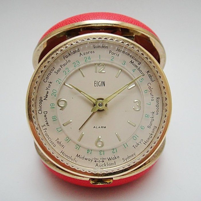 【timekeeper】  70年代日本製Elgin世界時區旅行機械鬧鐘(免運)