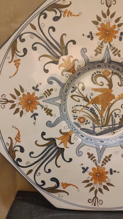【波賽頓-歐洲古董拍賣】歐洲/西洋古董 意大利早期 大型COSTO手工彩繪陶瓷盤 (尺寸：36cm)(Made in Italy)