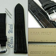 錶帶屋 LIMA 義大利黑色亮面皮牛皮錶帶壓鱷魚紋或竹節紋真皮錶帶  16mm  12mm