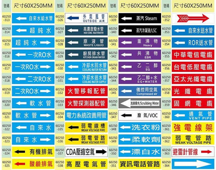 【珍福設計-大張管路】管路貼紙 管線標示 大樓管路貼紙 工廠管路貼紙 消防管路貼紙 機電管路貼紙 機台管路貼紙