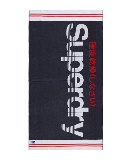 跩狗嚴選 極度乾燥 Superdry 條紋提花 海灘巾 純棉 毛巾 浴巾Beach Towel 深藍