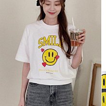 MIMI&DIDI獨家官方授權 五月新品【CEAFMD044R】正韓 天天給妳好心情SMILE黃色笑臉印花大學T上衣 ~首爾蝶衣