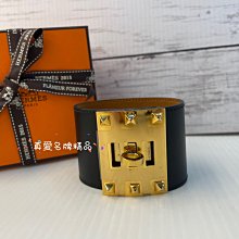 《真愛名牌精品》Hermes Kelly DOG 黑色金扣寬版手環 L號**全新**代購