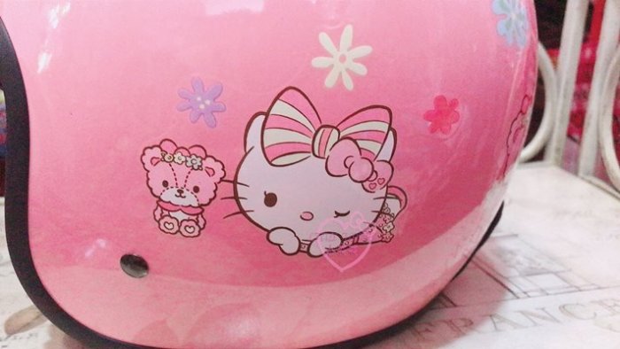 ♥小花花日本精品♥HelloKitty蝴蝶結玫粉色全罩式安全帽79702201