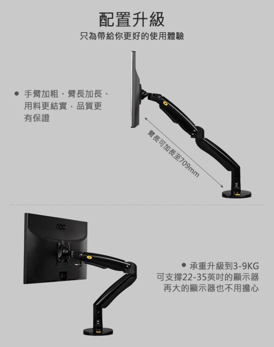 億嵐家具《瘋椅》歡迎洽詢  NBF100A 22~35吋桌上型氣壓式  3C人體工學智慧型LCD液晶螢幕架