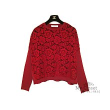 My Closet 二手名牌  Valentino 酒紅色蕾絲x針織  寬版長袖上衣