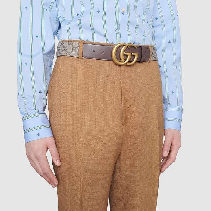 GUCCI古馳 FW20 GG圖案板扣式仿古做舊 皮帶 男女