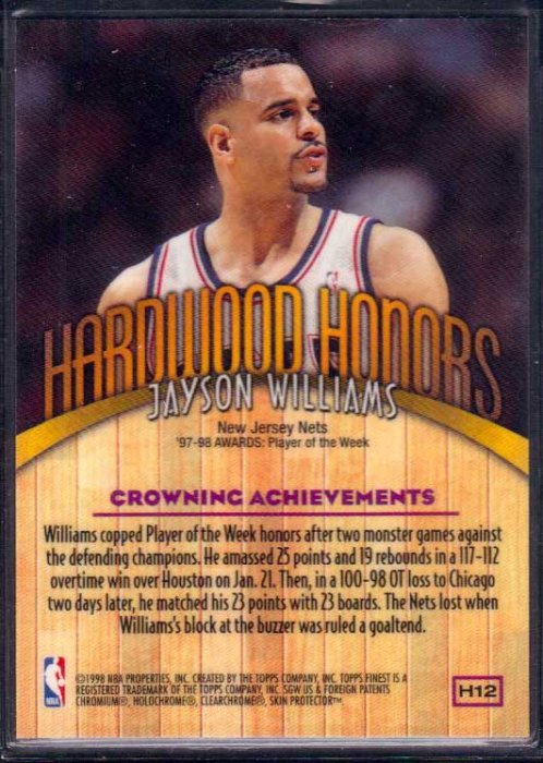 98-99 FINEST HARDWOOD HONORS #H12 JASON WILLIAMS