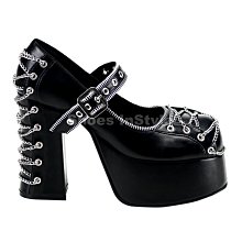 Shoes InStyle《四吋》美國品牌 DEMONIA 原廠正品龐克歌德蘿莉鍊條厚底高跟瑪麗珍包鞋有大尺碼 『黑色』