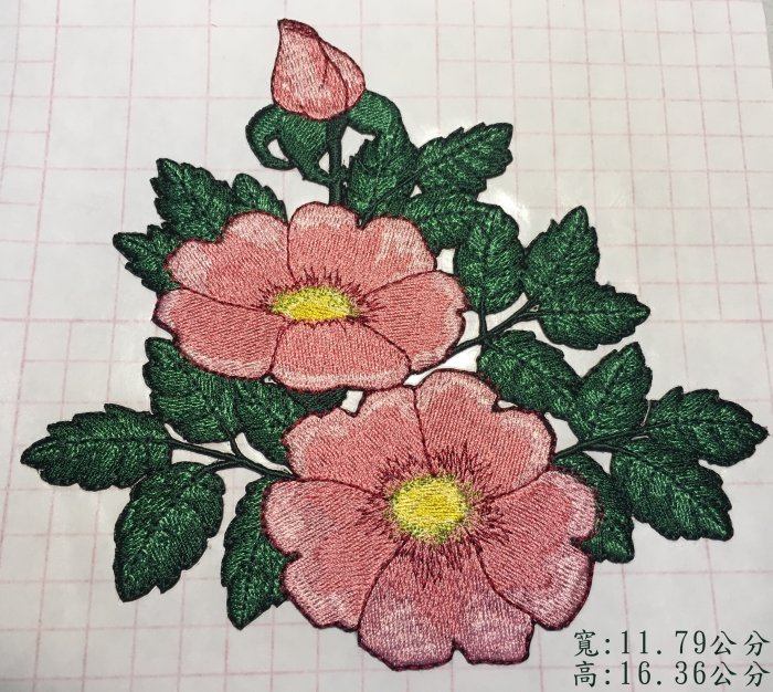 IAN'S 刺繡設計　　野玫瑰(粉)繡花貼布/繡花貼紙