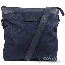 【茱麗葉精品】全新精品 GUCCI 510342 經典雙G緹花緞面尼龍皮革邊斜背包.藍 預購無現貨