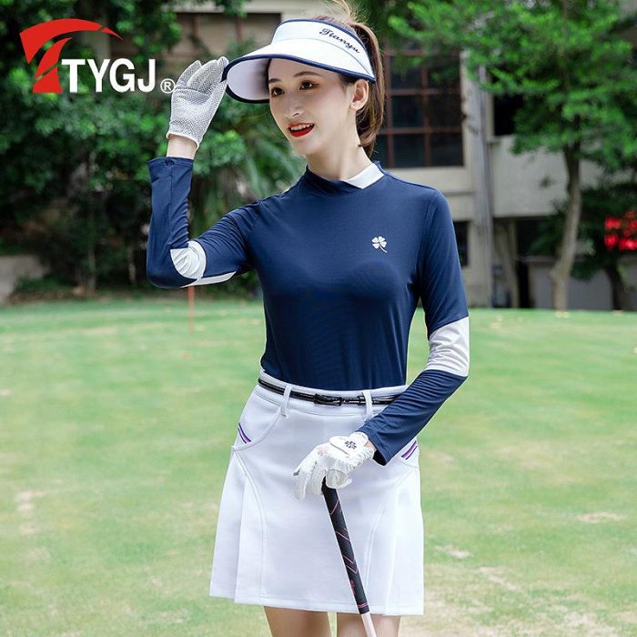 高爾夫服裝 跨境供應秋款韓版t恤高爾夫女裝彈力高爾夫長袖 修身運動上衣